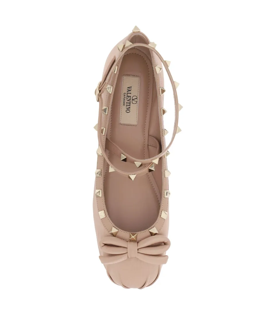 Valentino Garavani Rockstud Bow Detailed Ballerina Shoes