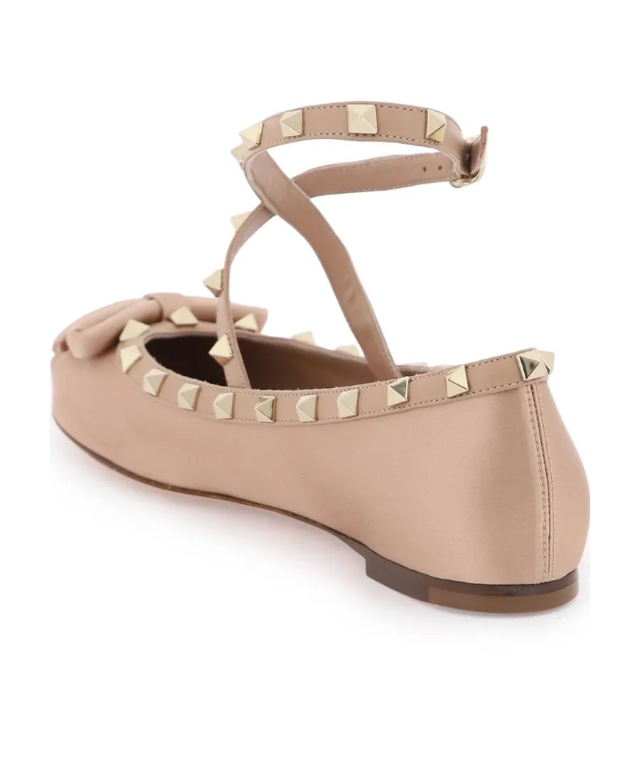 Valentino Garavani Rockstud Bow Detailed Ballerina Shoes