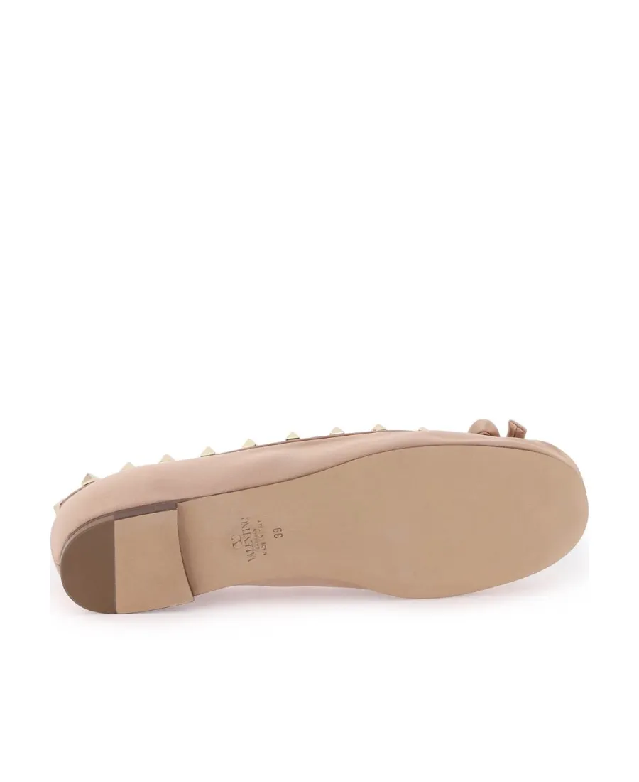 Valentino Garavani Rockstud Bow Detailed Ballerina Shoes