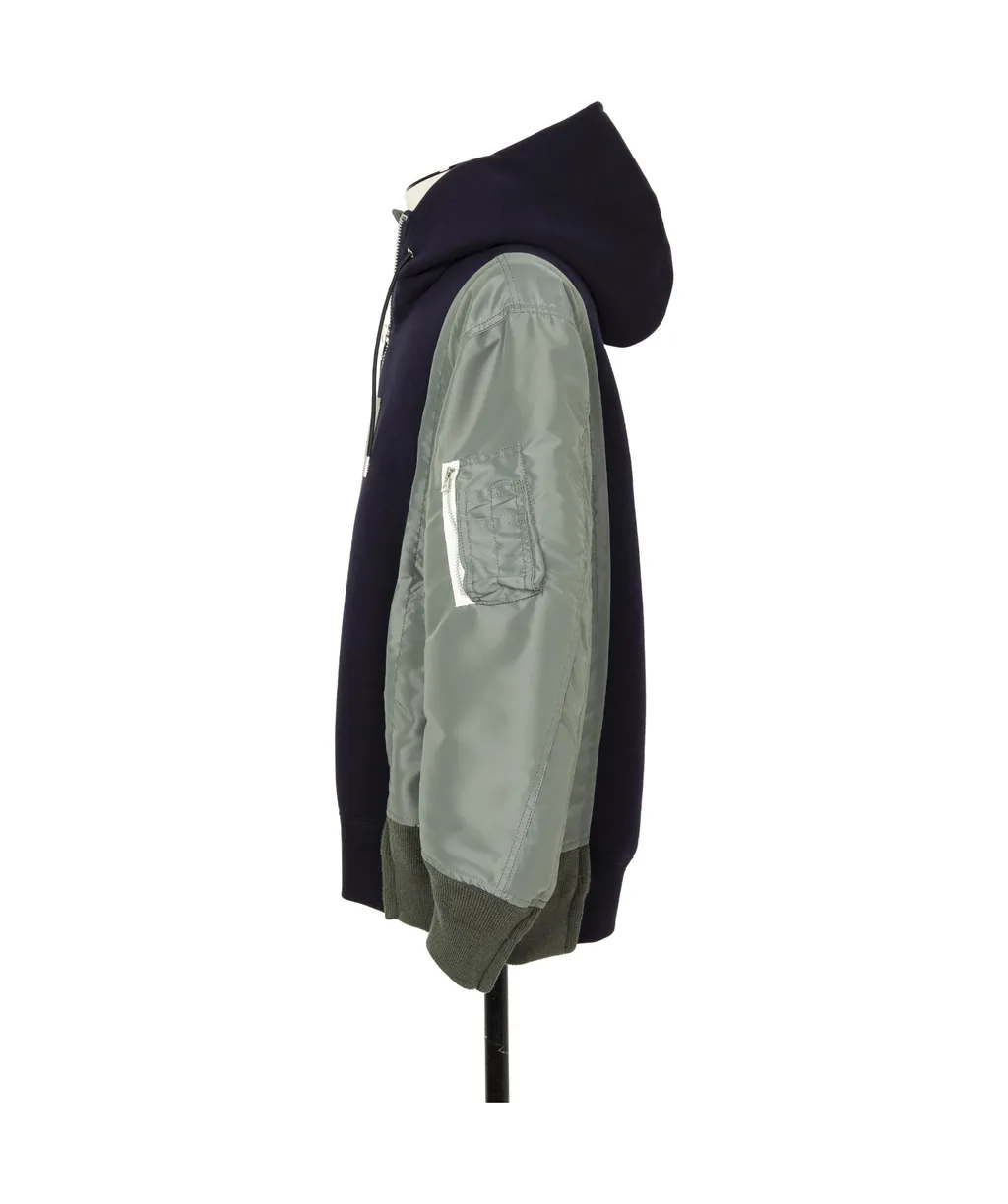 Sacai Panelled Zip-Up Drawstring Hoodie