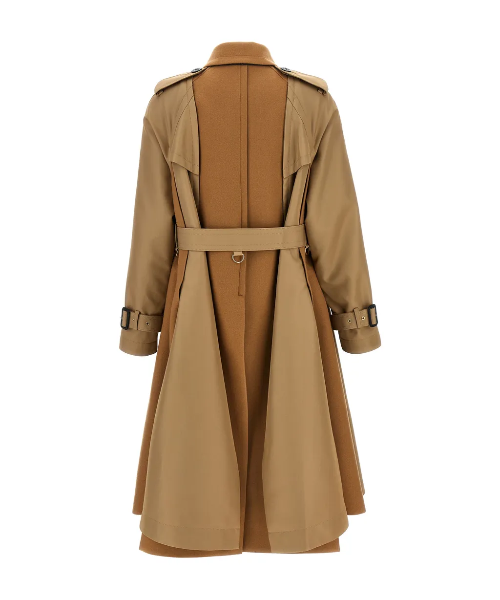 Sacai Melton Double-Breasted Belted Gabardine Trench Coat