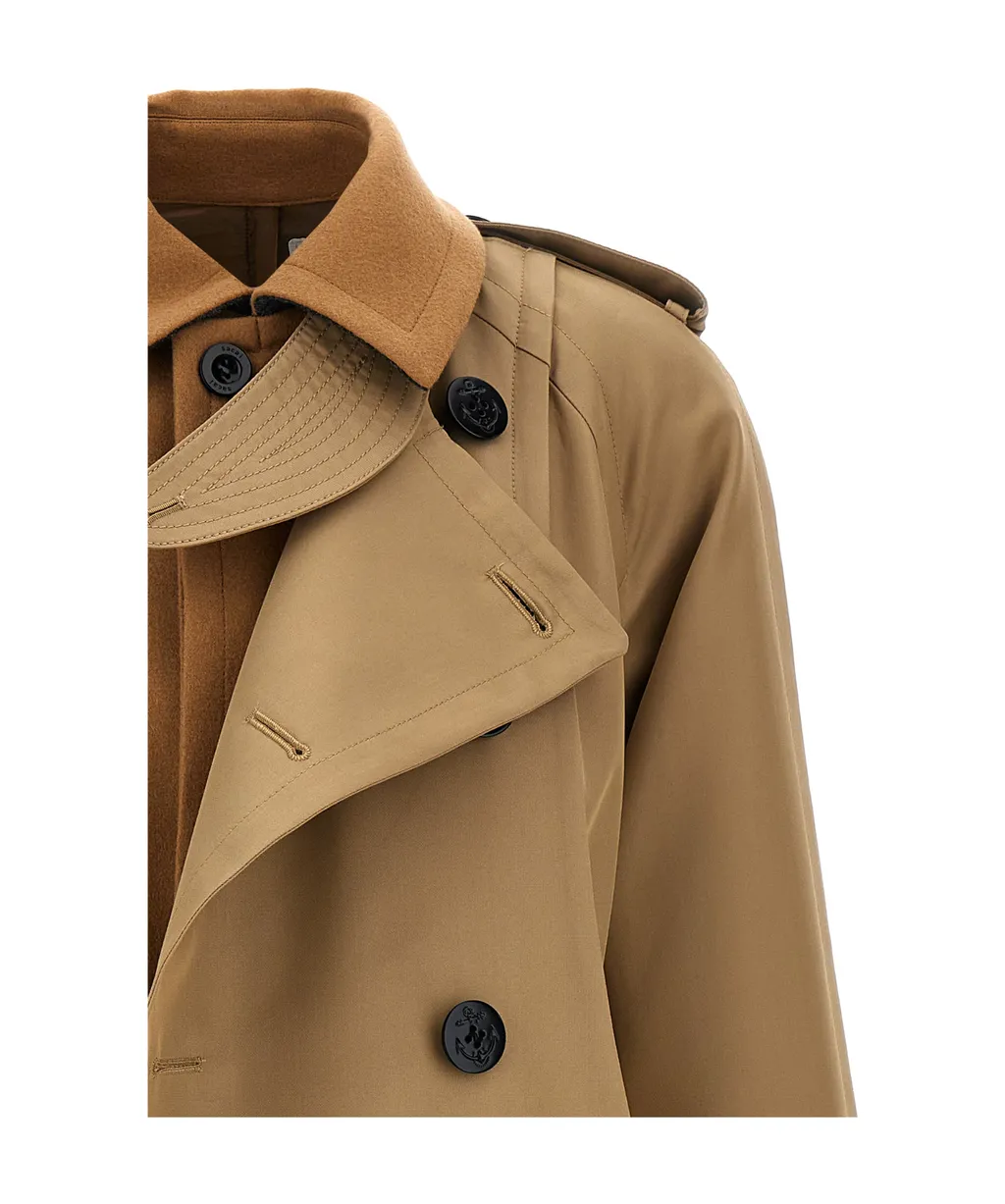 Sacai Melton Double-Breasted Belted Gabardine Trench Coat