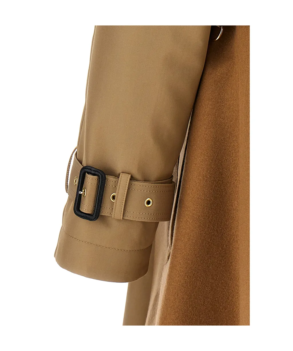 Sacai Melton Double-Breasted Belted Gabardine Trench Coat