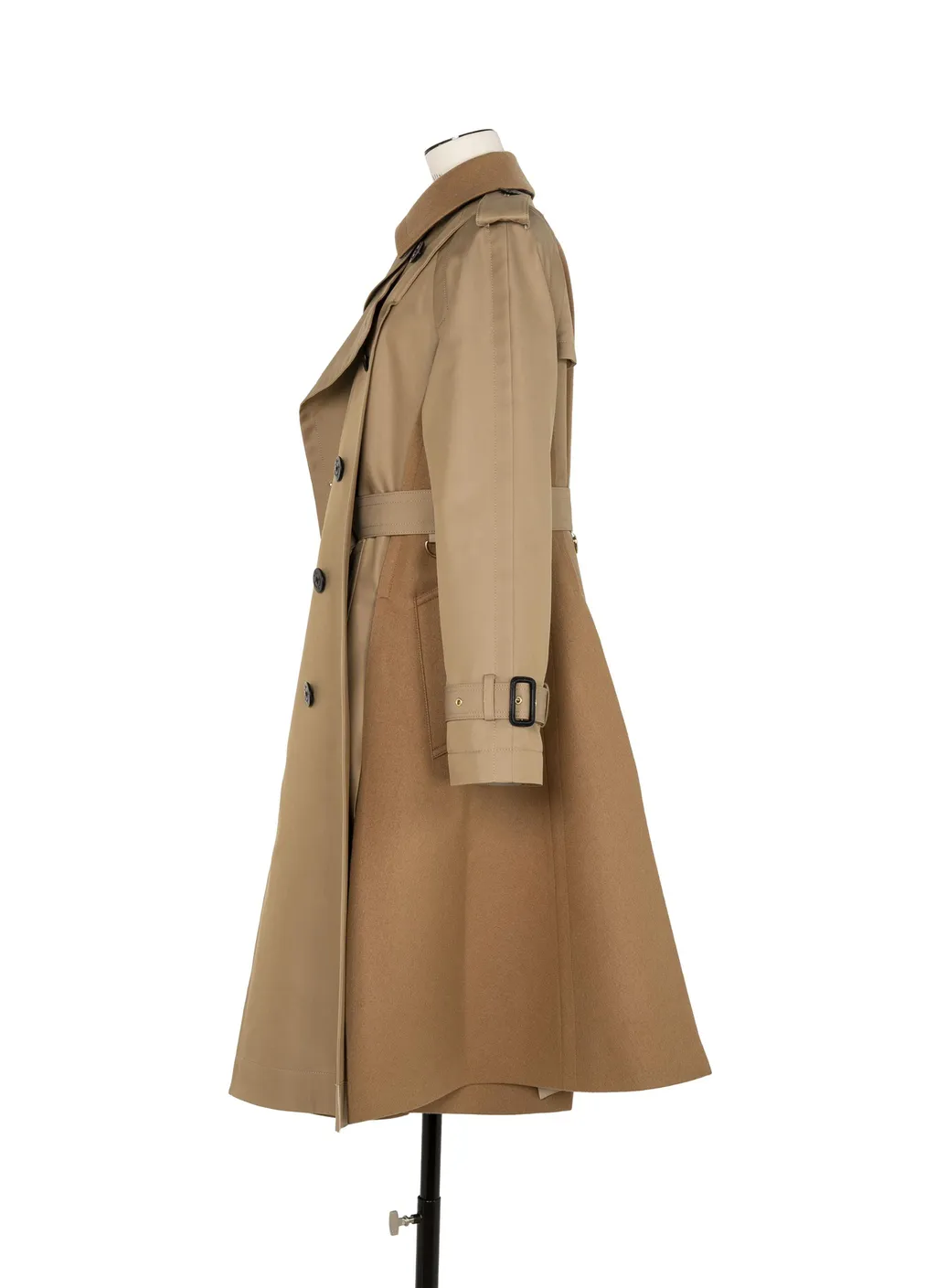 Sacai Melton Double-Breasted Belted Gabardine Trench Coat
