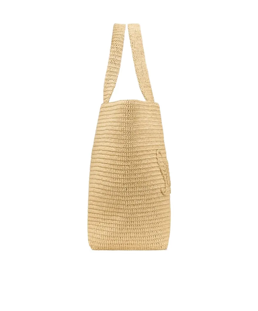 Saint Laurent Large Logo Embroidered Raffia Tote Bag