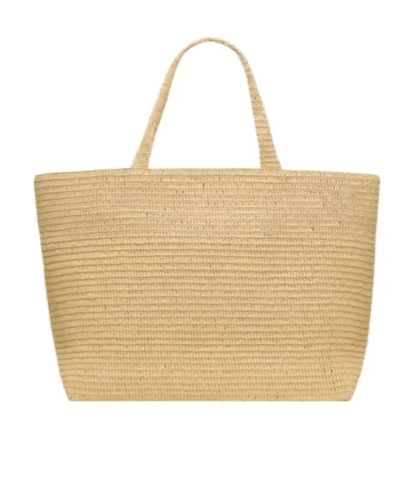 Saint Laurent Large Logo Embroidered Raffia Tote Bag