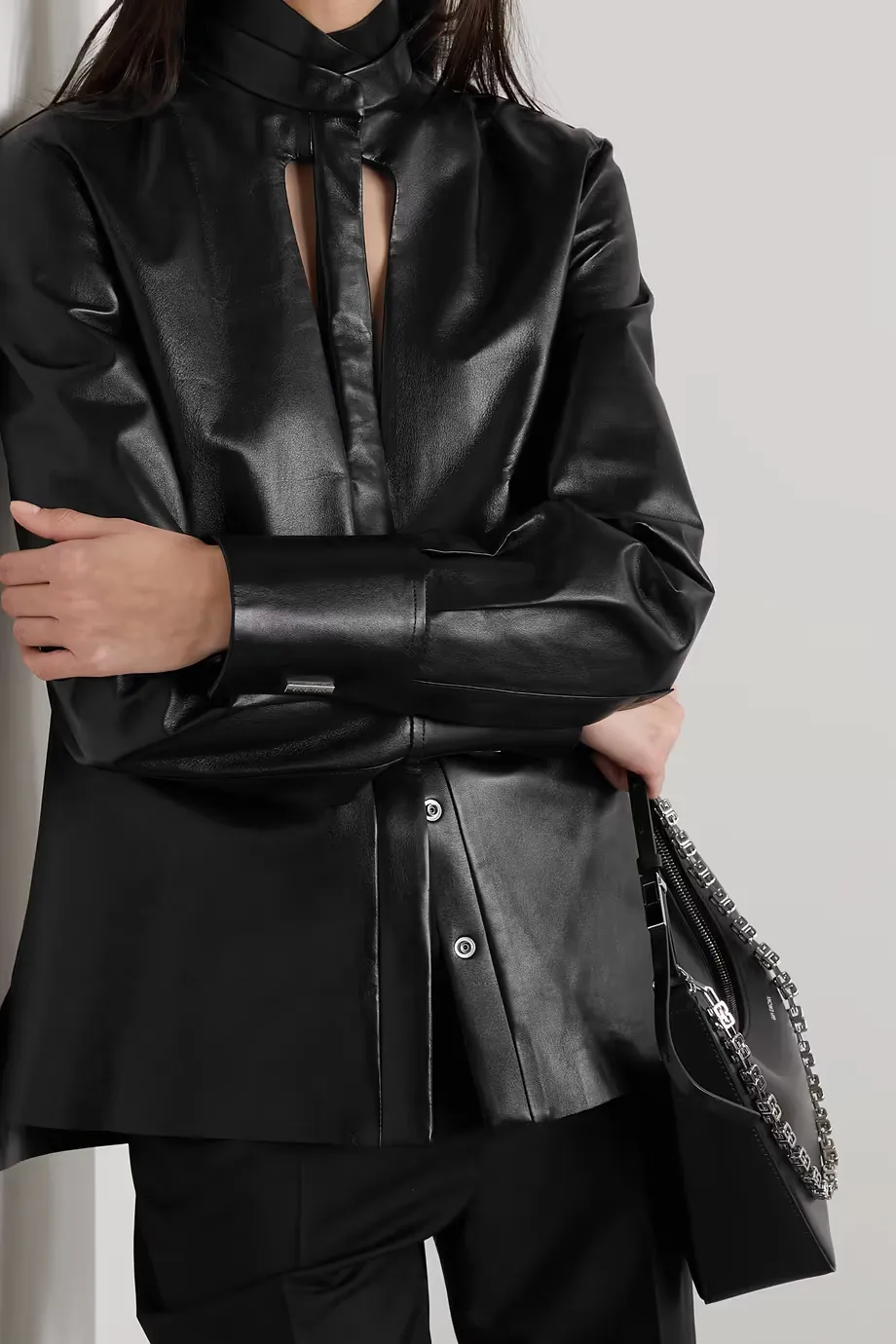 Digging And Cutting Design Leather Blouse