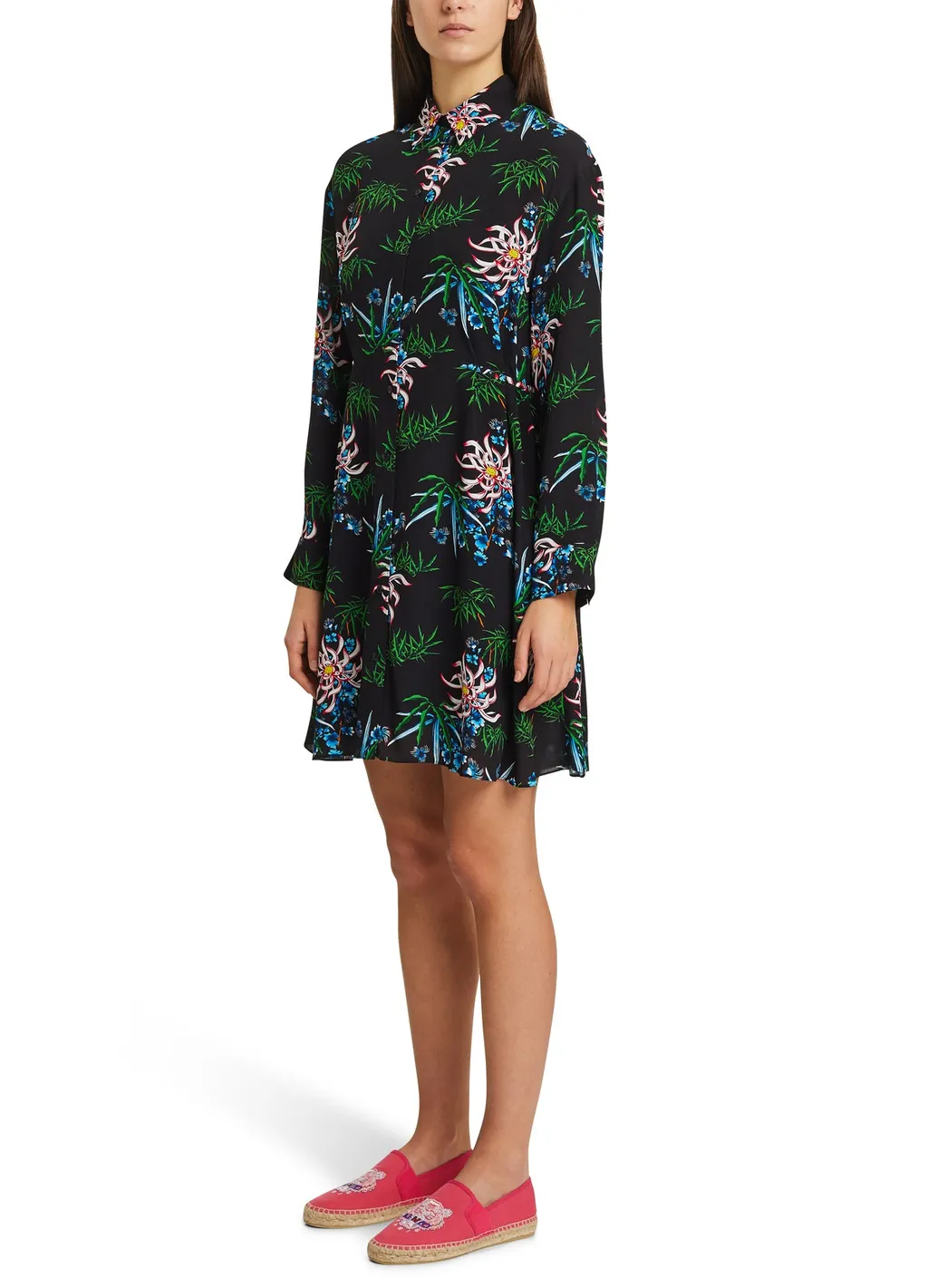 Foliage Print Shirt Dress