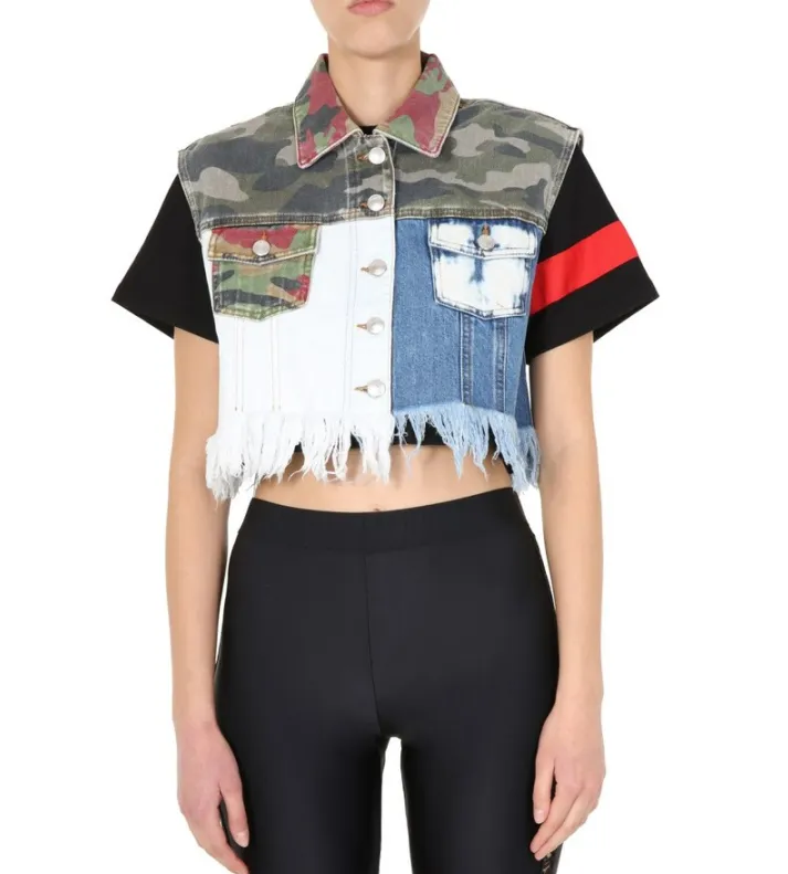Gcds Patchwork Cropped Denim Vest