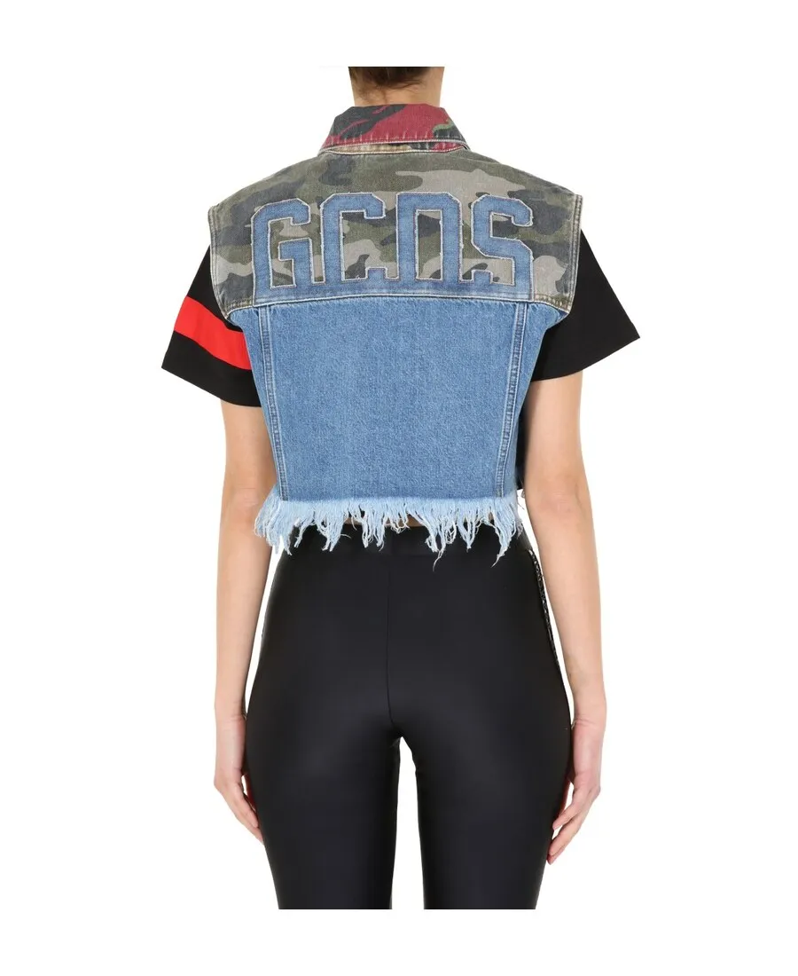 Gcds Patchwork Cropped Denim Vest