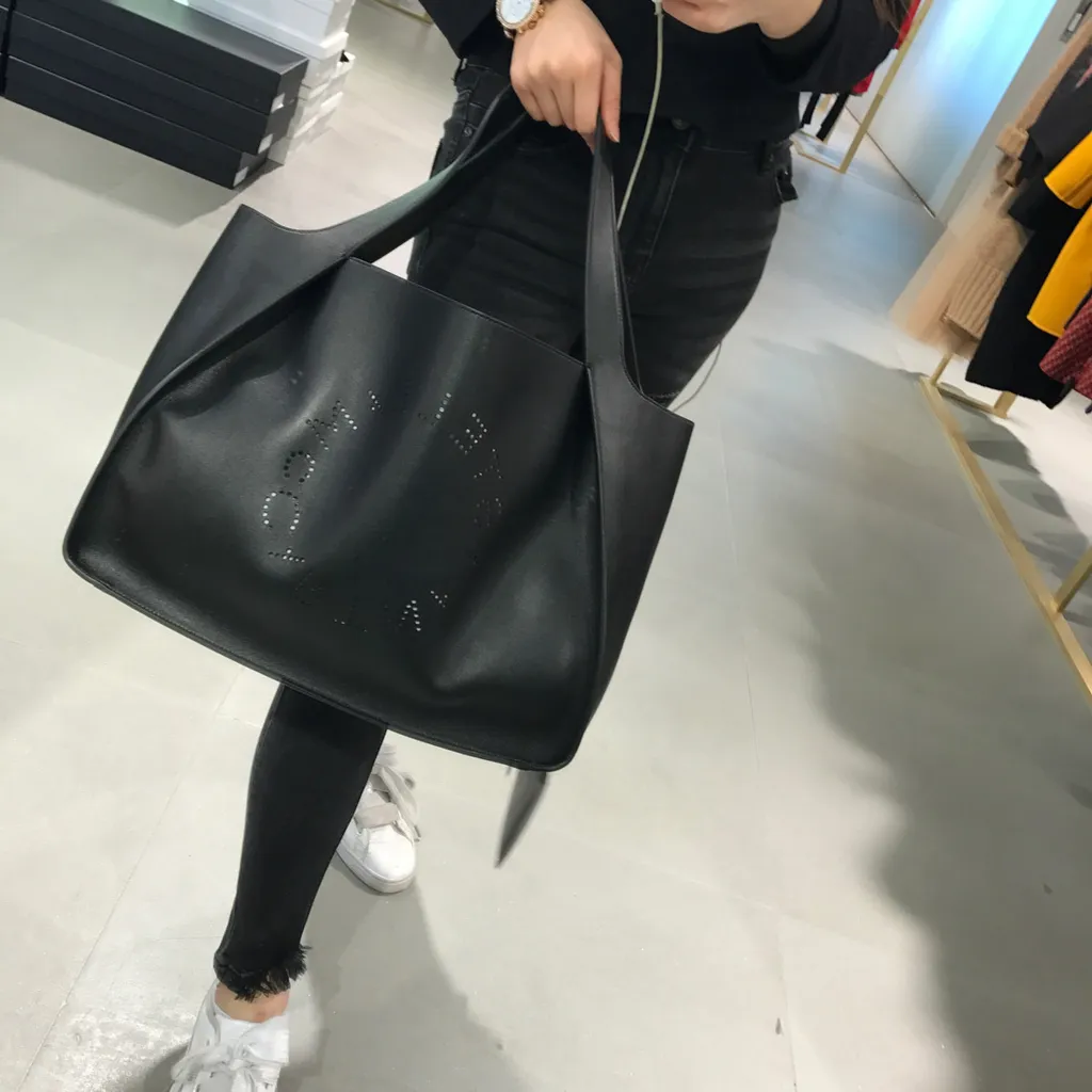 Stella Mccartney Logo Perforated Open Top Tote Bag
