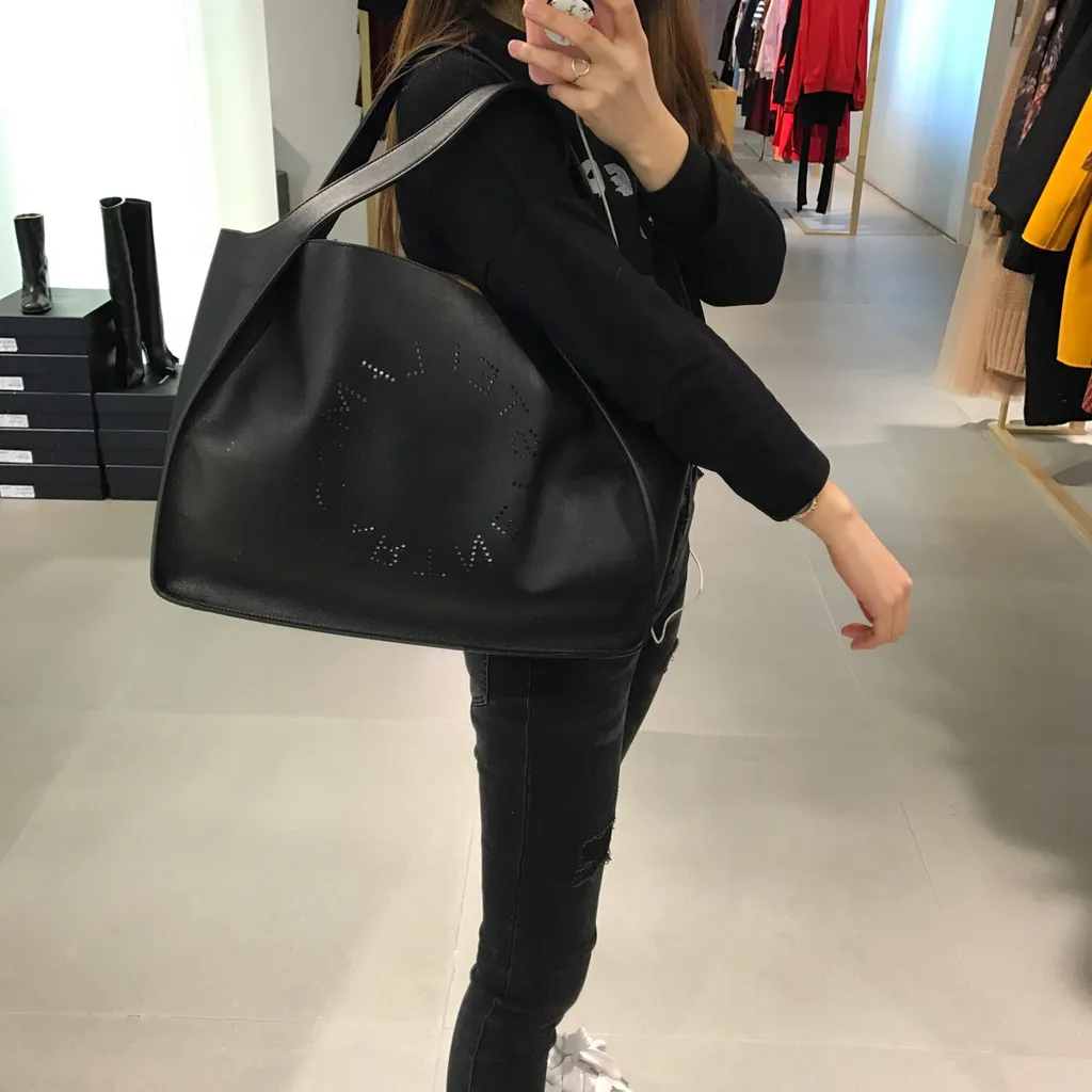 Stella Mccartney Logo Perforated Open Top Tote Bag