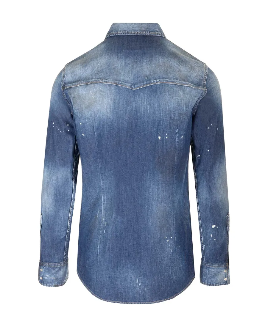 Dsquared2 Button-Up Denim Distressed Shirt