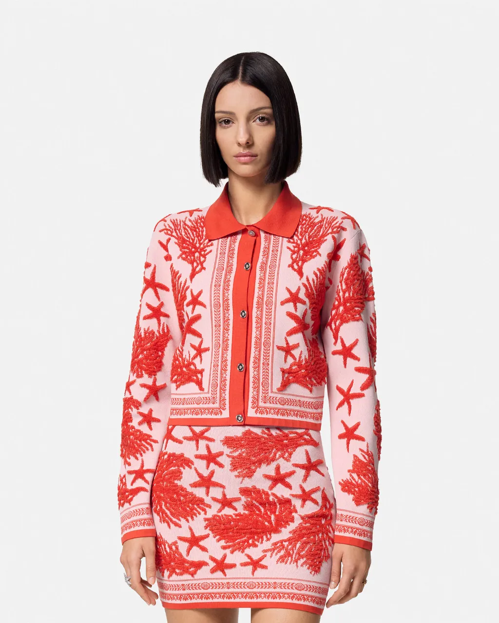Versace Barocco Sea Button-Up Polo Cardigan