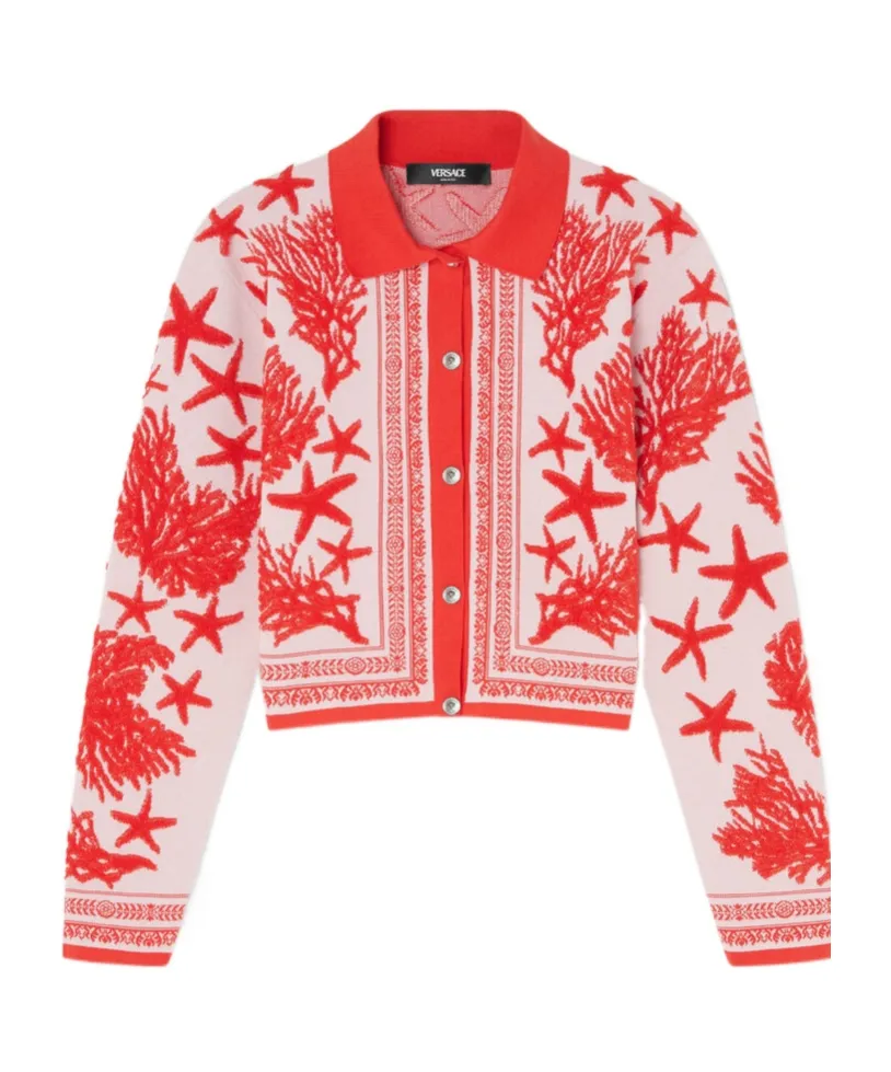 Versace Barocco Sea Button-Up Polo Cardigan