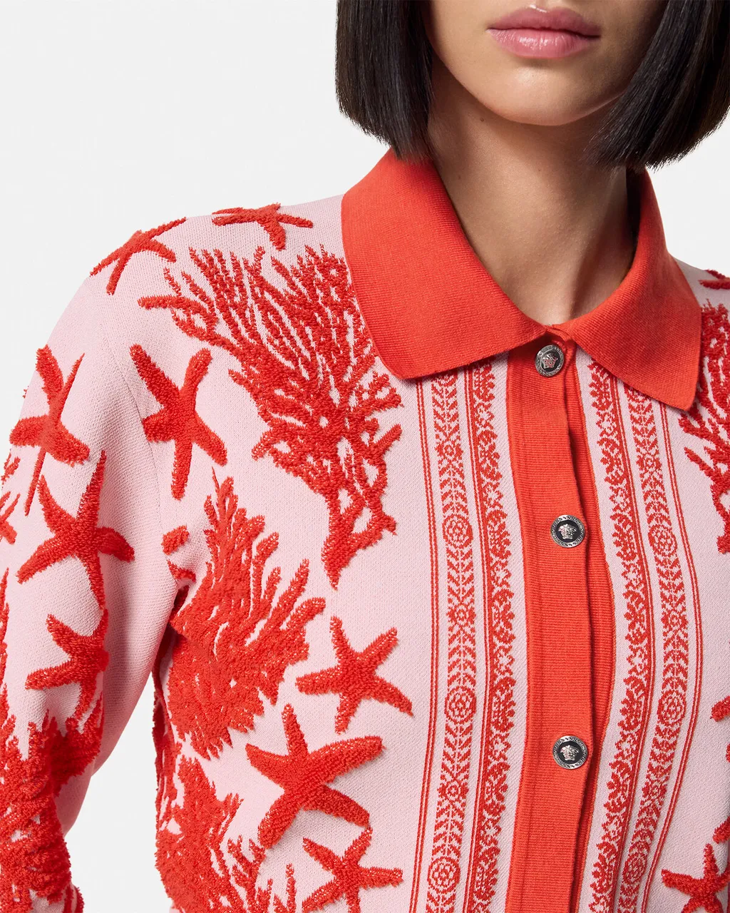 Versace Barocco Sea Button-Up Polo Cardigan