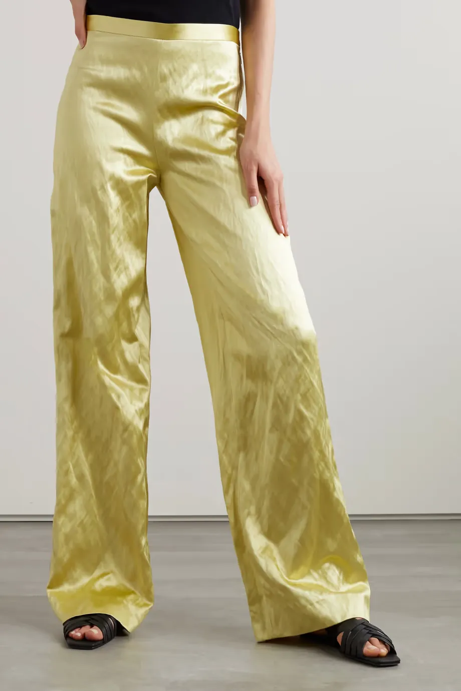 Rogina Metallic Pleated Wide-Leg Casual Pants