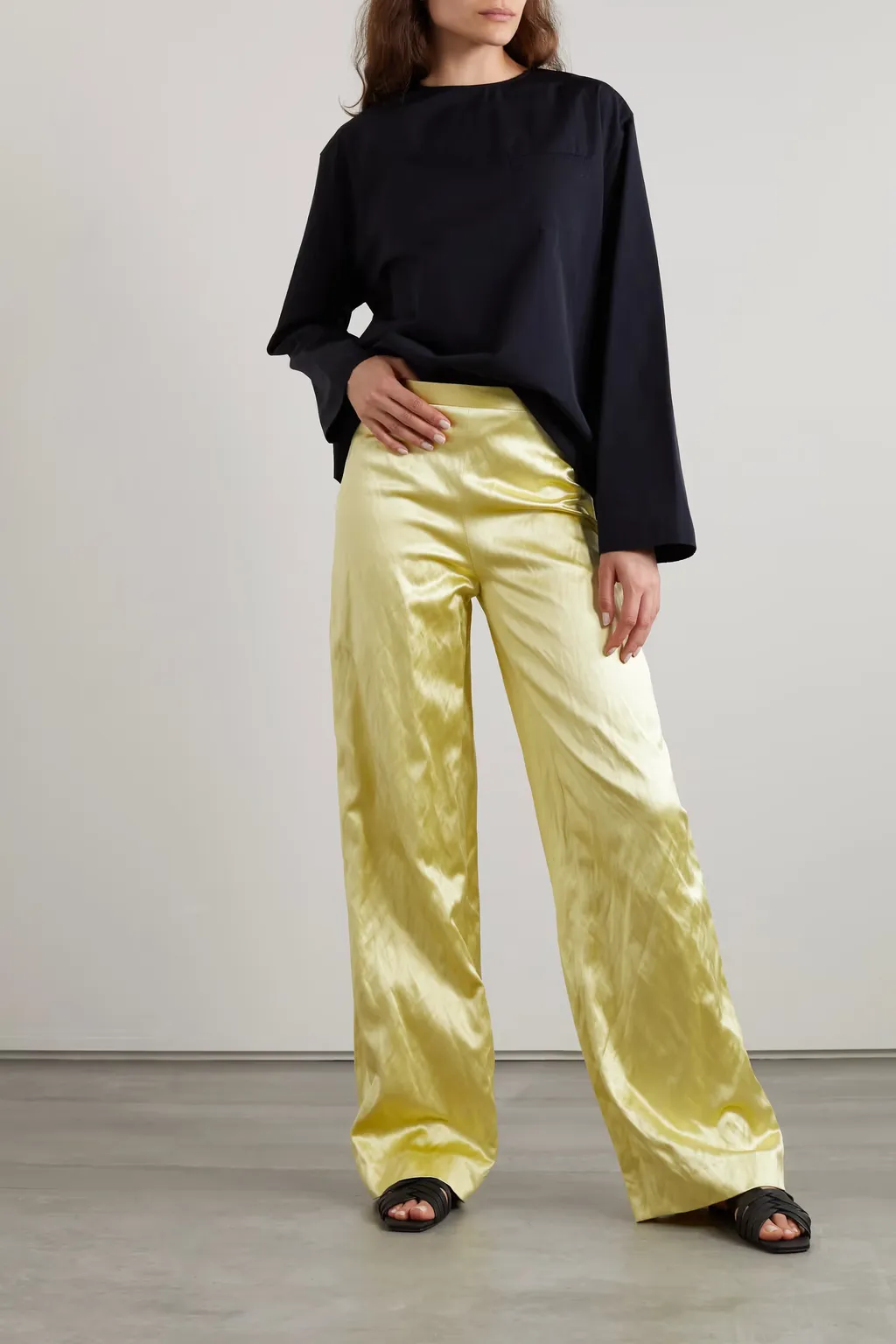 Rogina Metallic Pleated Wide-Leg Casual Pants
