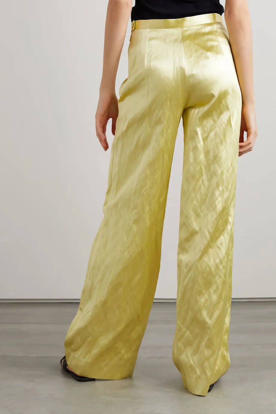 Rogina Metallic Pleated Wide-Leg Casual Pants