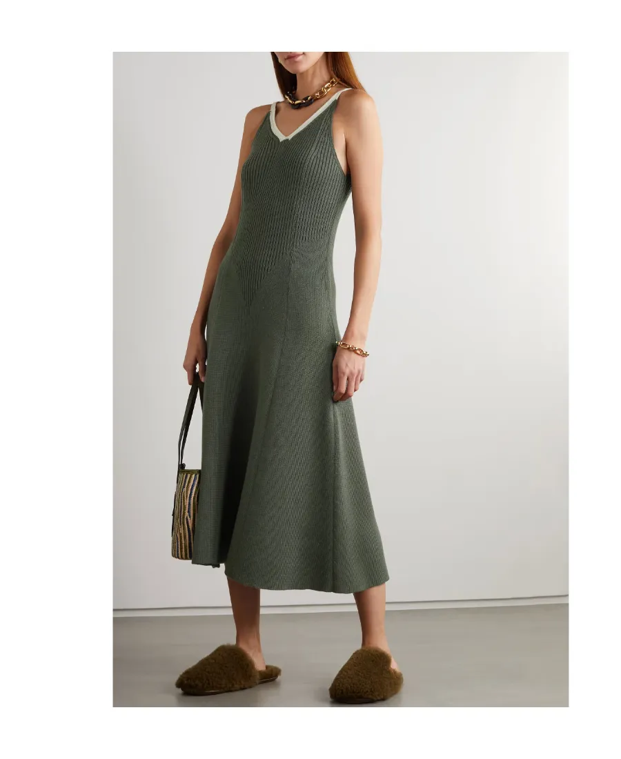 Ribbed Wool Mid-Length Dress