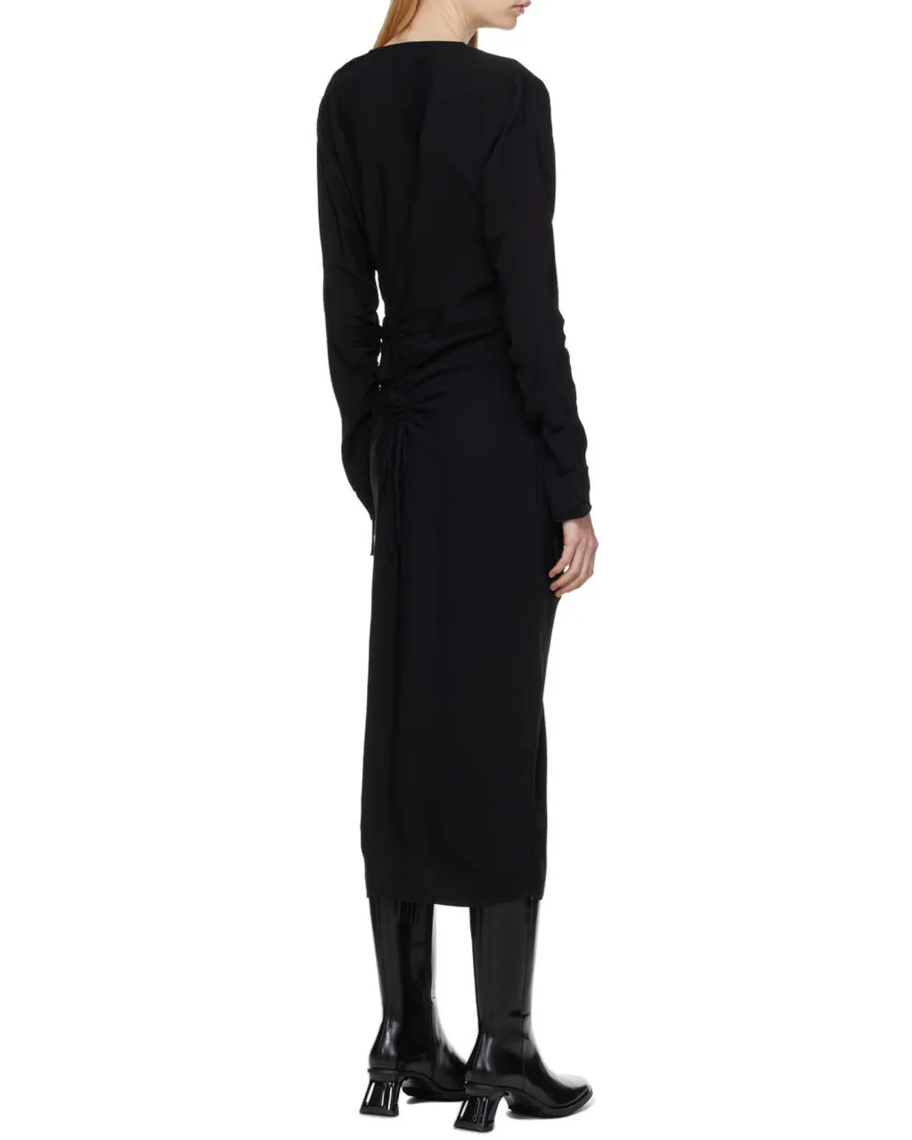 Long-Sleeve Gathered-Detail Dress
