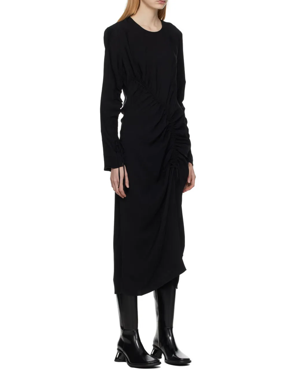 Long-Sleeve Gathered-Detail Dress