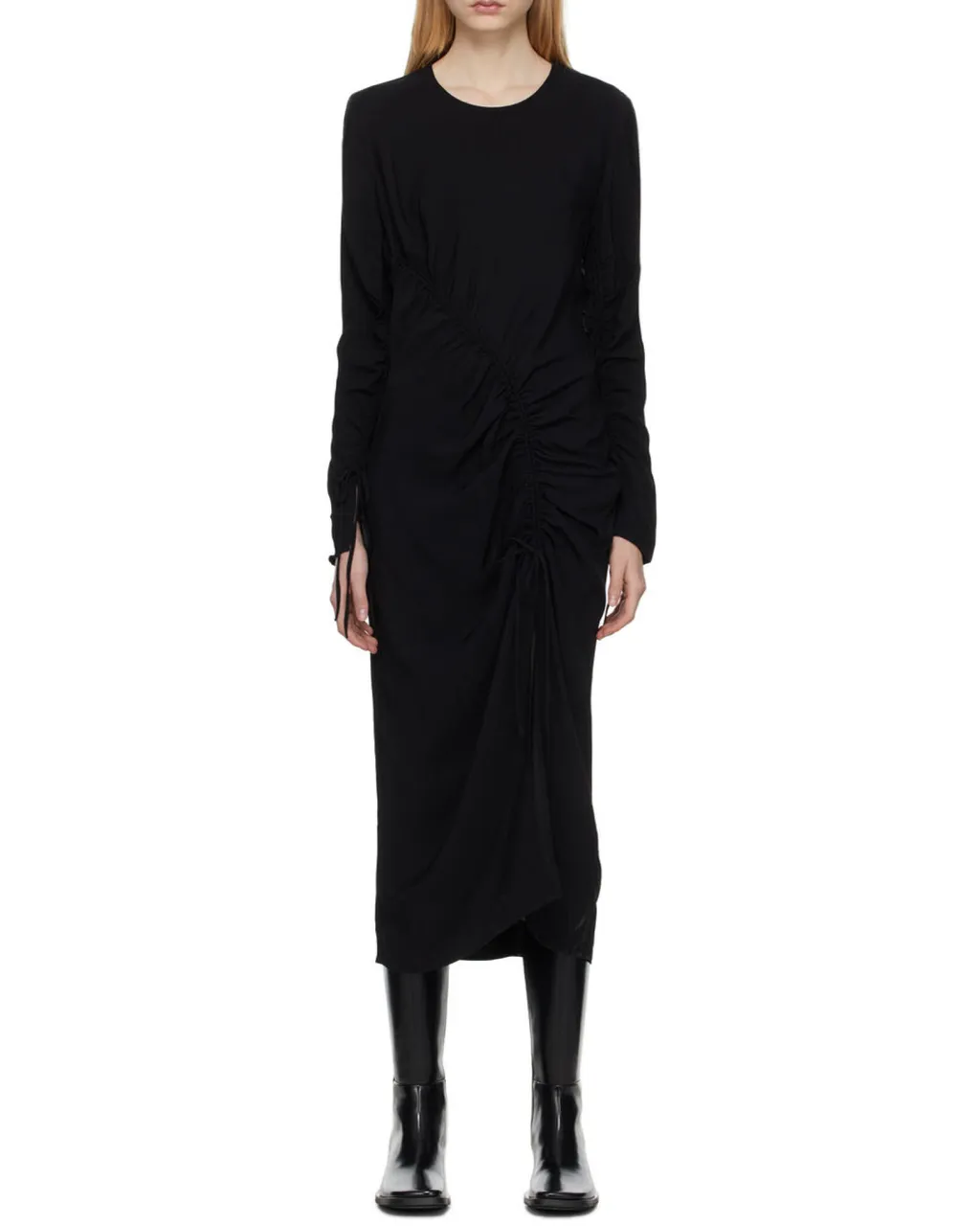 Long-Sleeve Gathered-Detail Dress