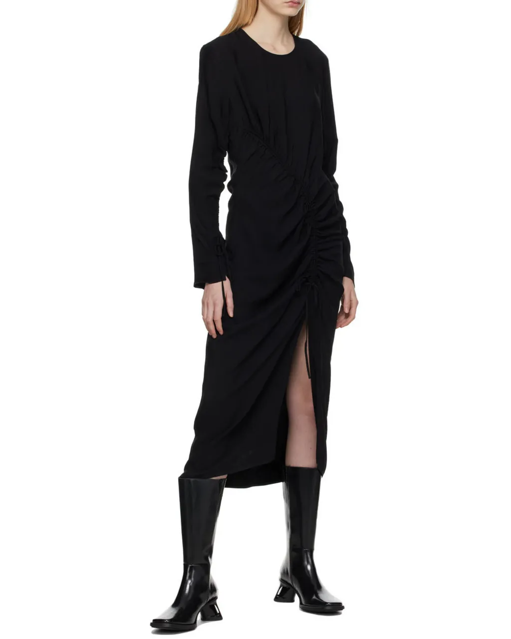 Long-Sleeve Gathered-Detail Dress