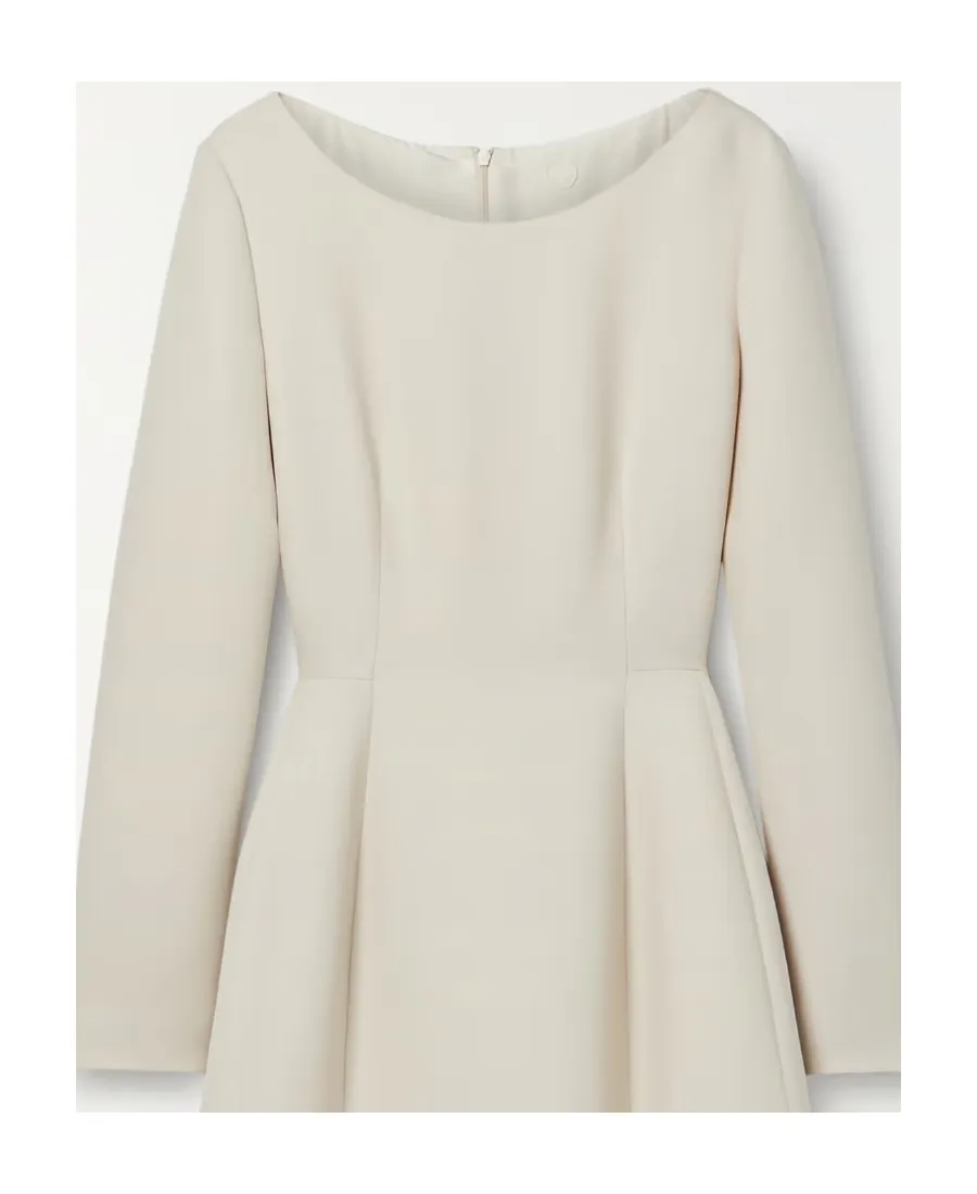 Logo Collar Wool Silk Blend Mid-Length Dress