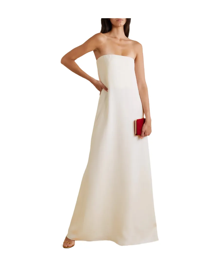 Logo Silk Crepe Chine Tube Top Dress Dress