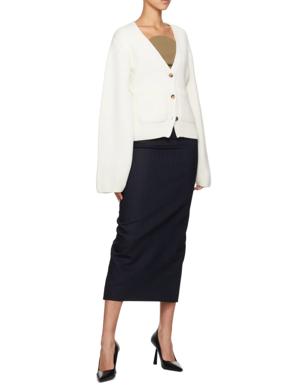 Khaite Buttoned Puff Sleeved Knitted Cardigan