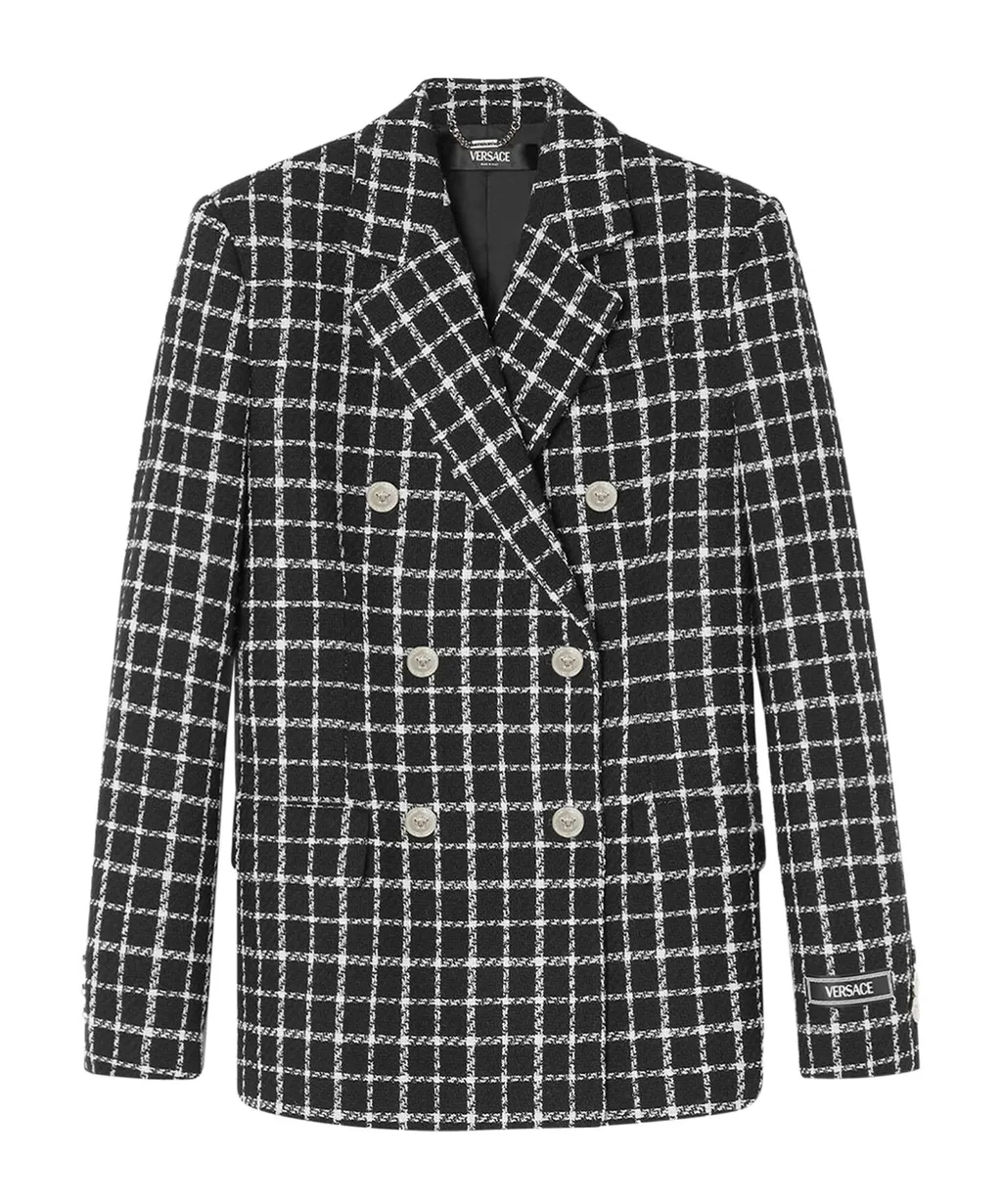 Versace Double-Breasted Checked Tweed Blazer