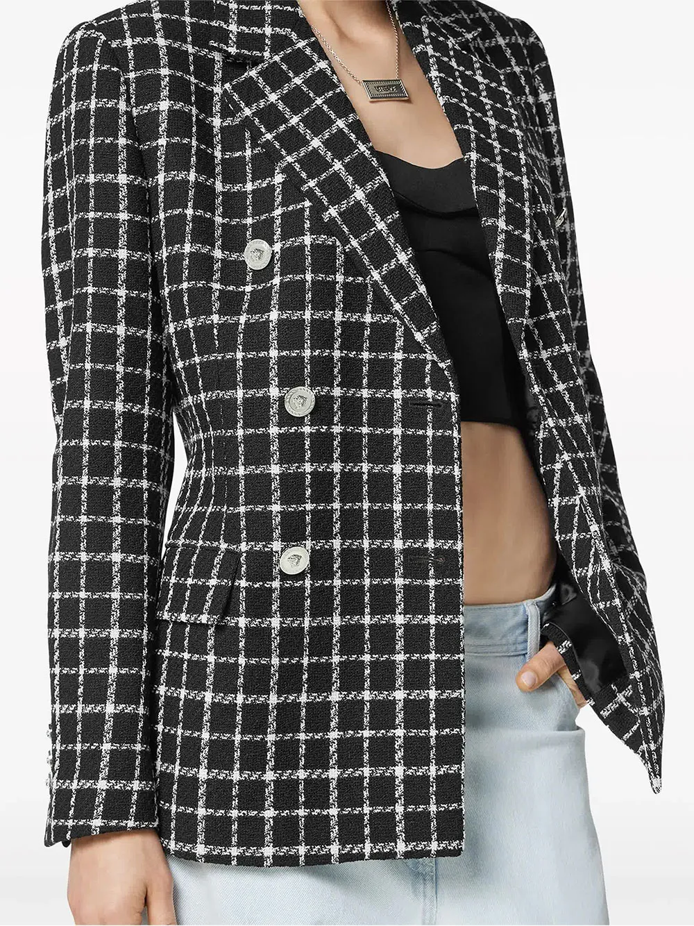 Versace Double-Breasted Checked Tweed Blazer