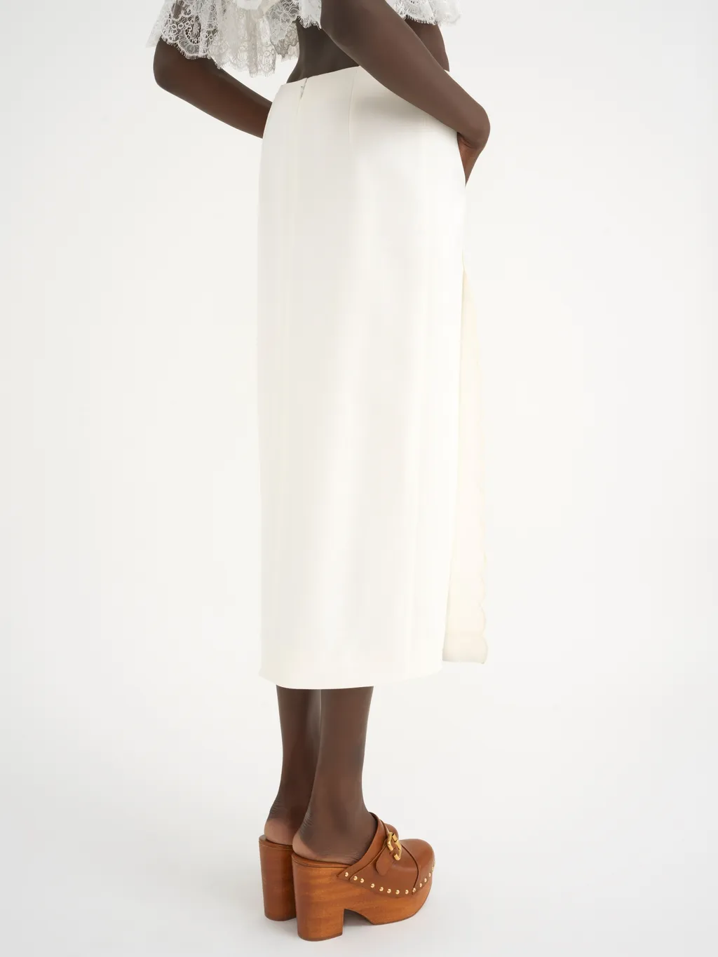 Scallop Embroidered Wool Straight Skirt