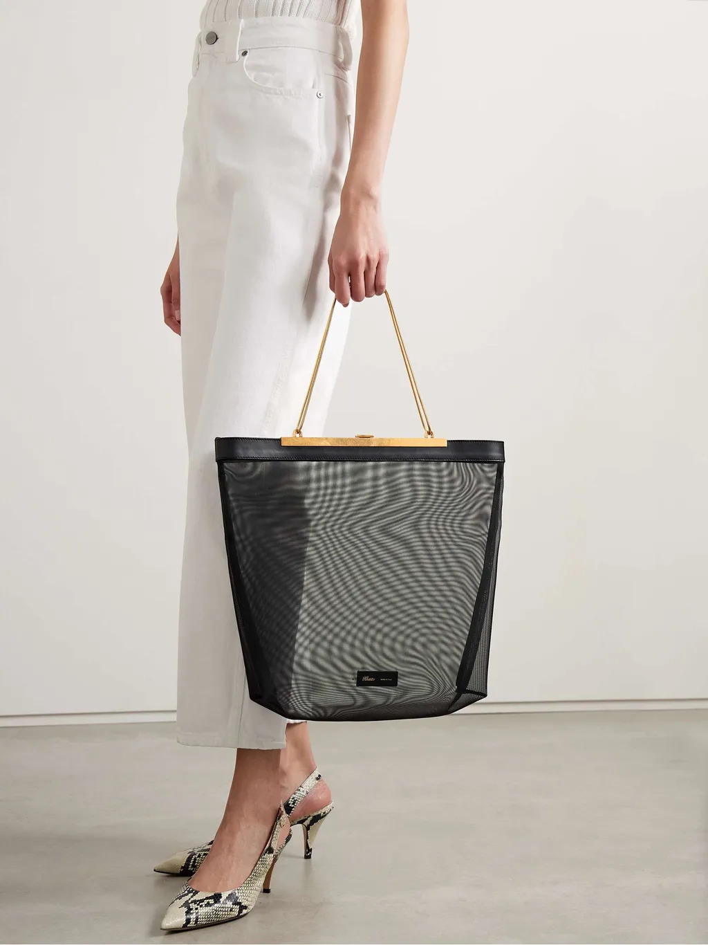 Chain Leather Trim Mesh Shoulder Bag