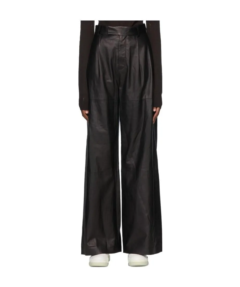 High-Waisted Leather Wide-Leg Trousers