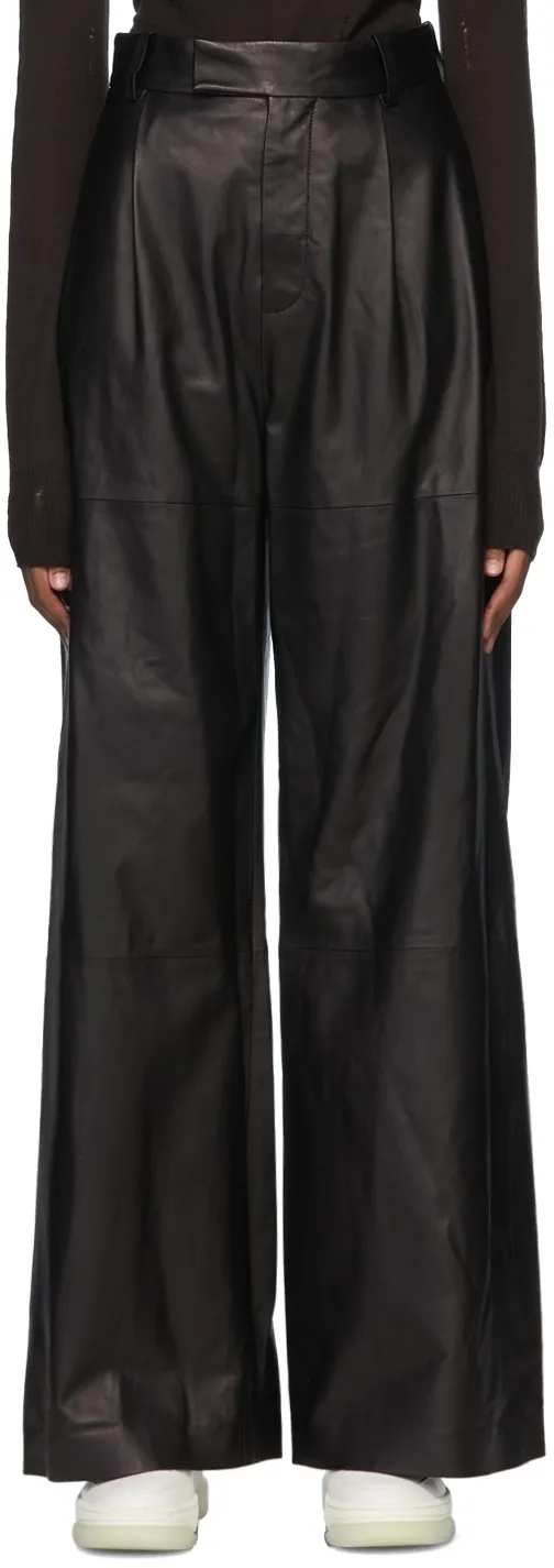 High-Waisted Leather Wide-Leg Trousers