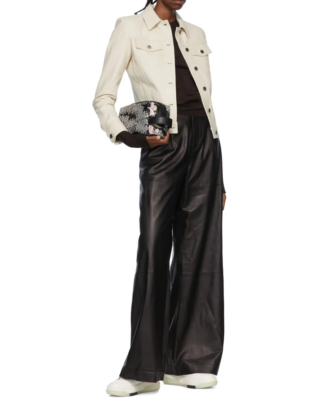High-Waisted Leather Wide-Leg Trousers