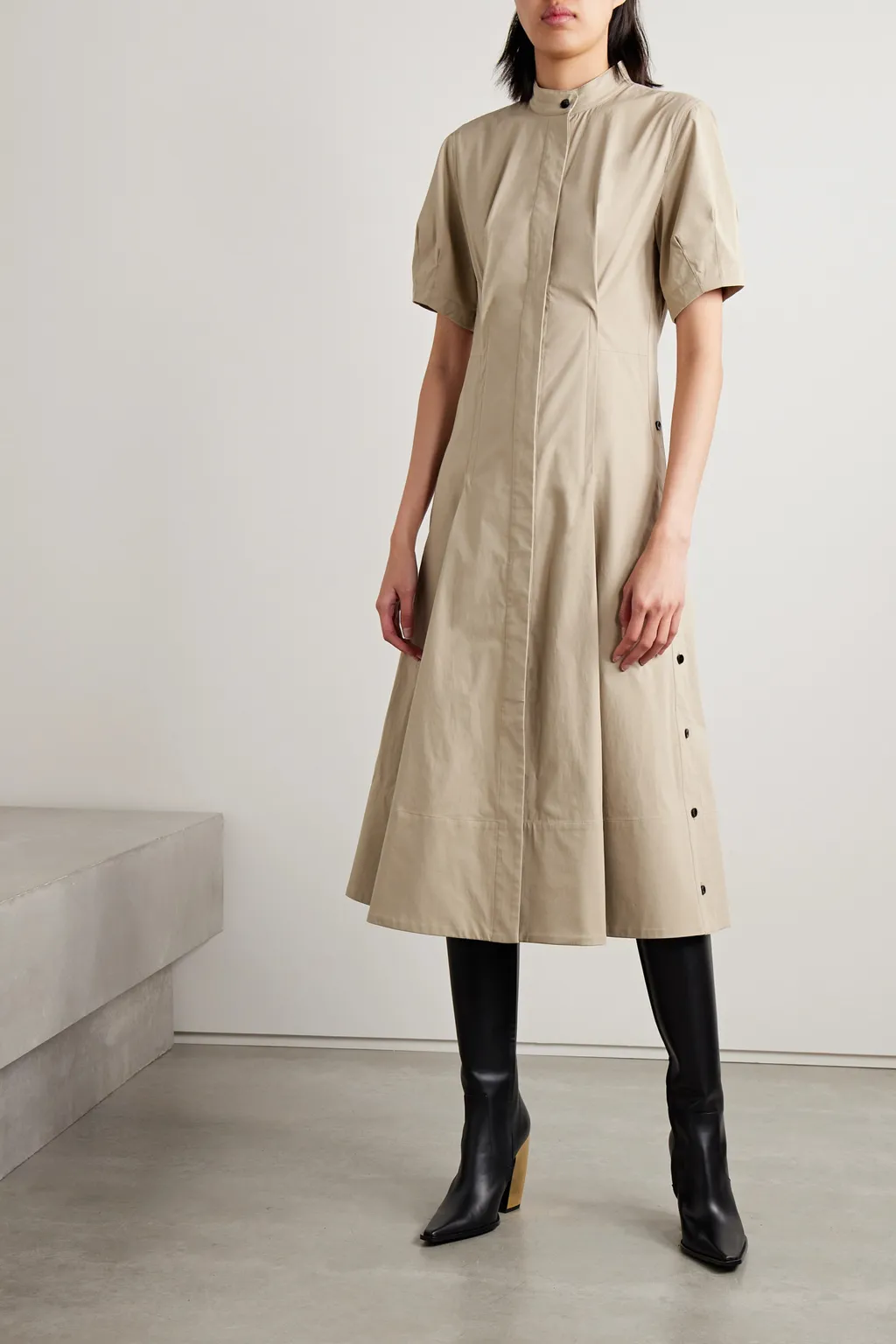 Button Detail Pleated Dress