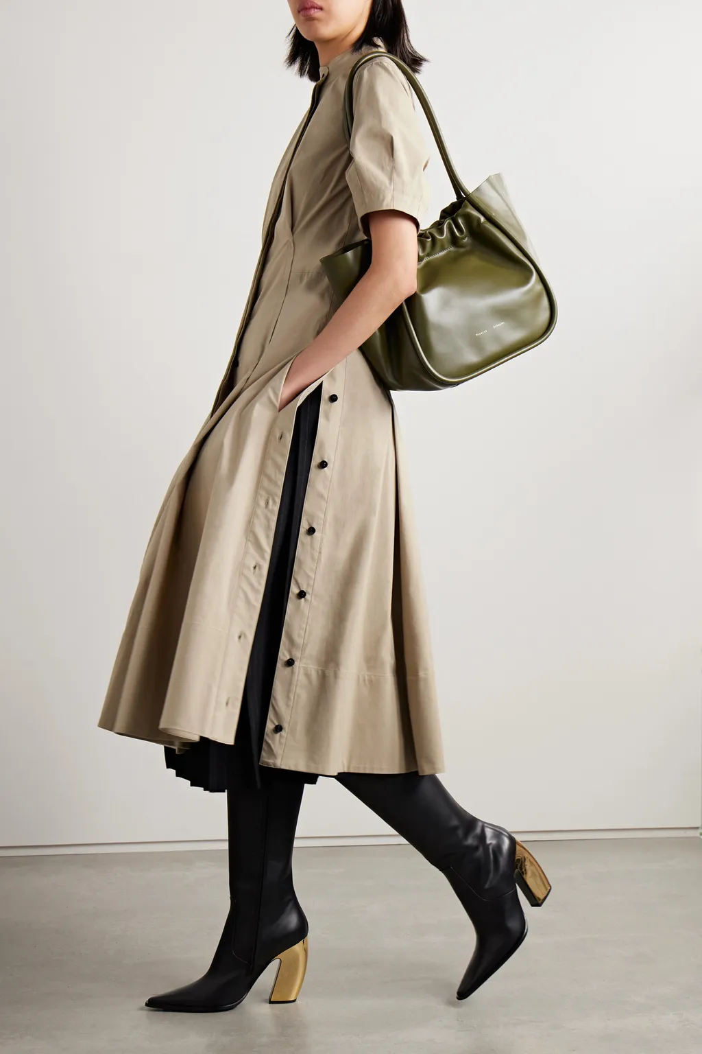 Button Detail Pleated Dress