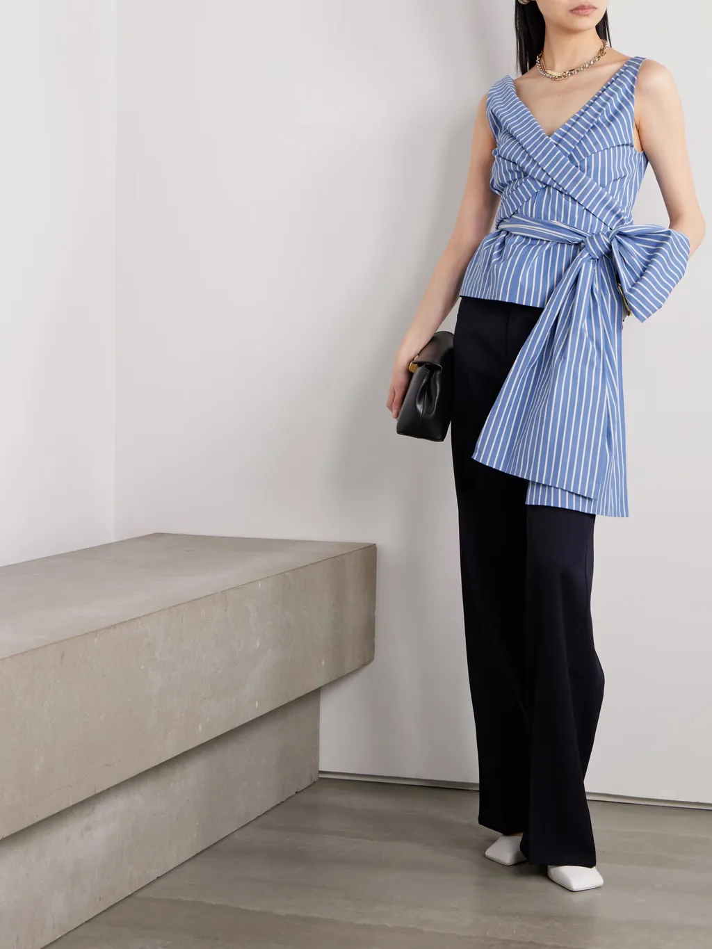 Colada Bowknot Embellished Striped Blouse