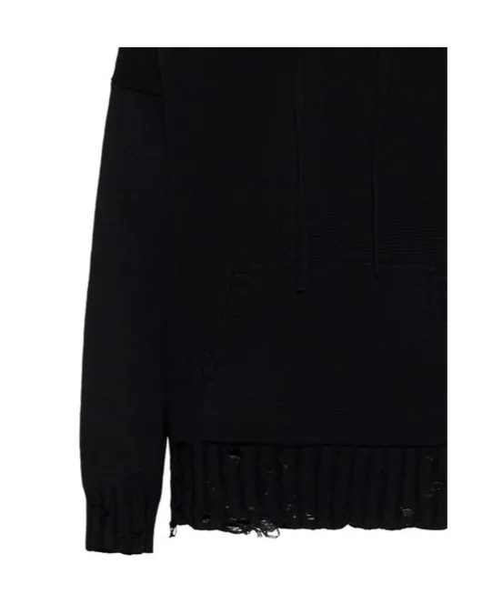 Marni Drawstring Distressed Knitted Hoodie