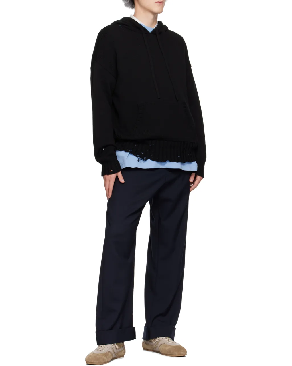 Marni Drawstring Distressed Knitted Hoodie