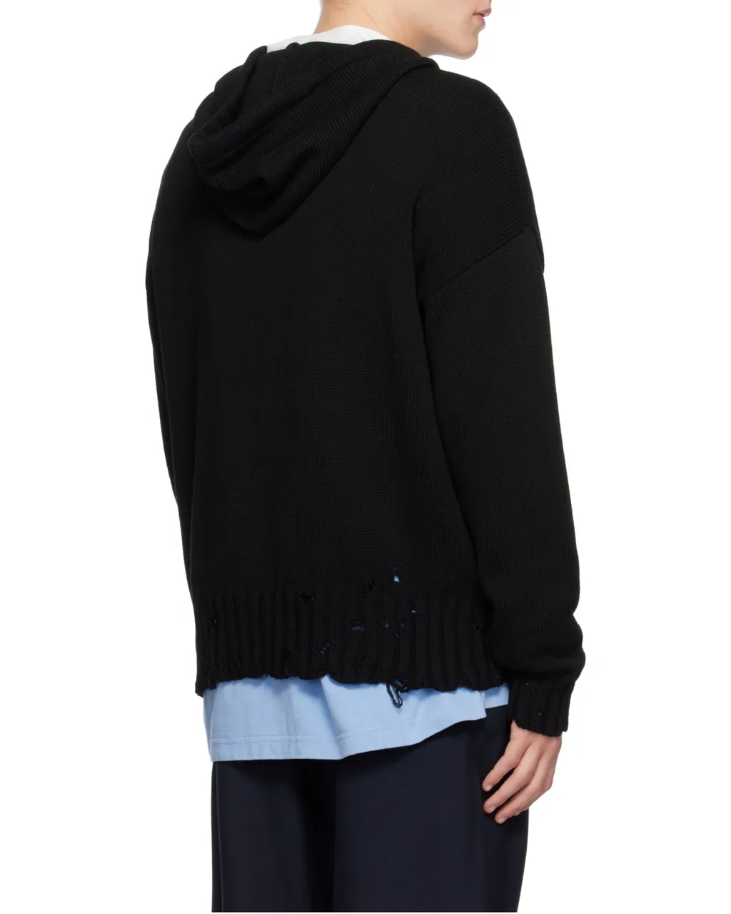 Marni Drawstring Distressed Knitted Hoodie