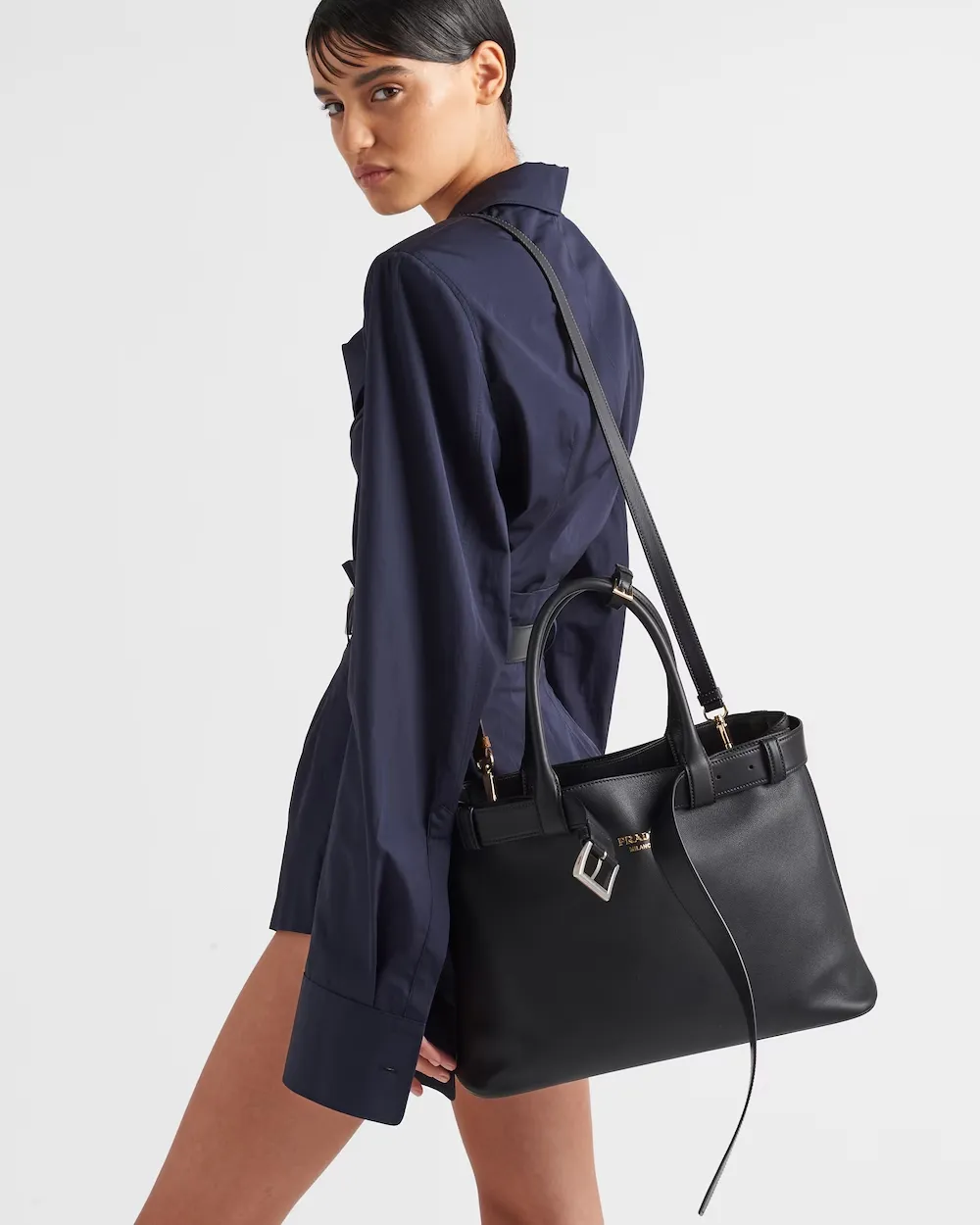Prada Open-Top Large Belted Handbag