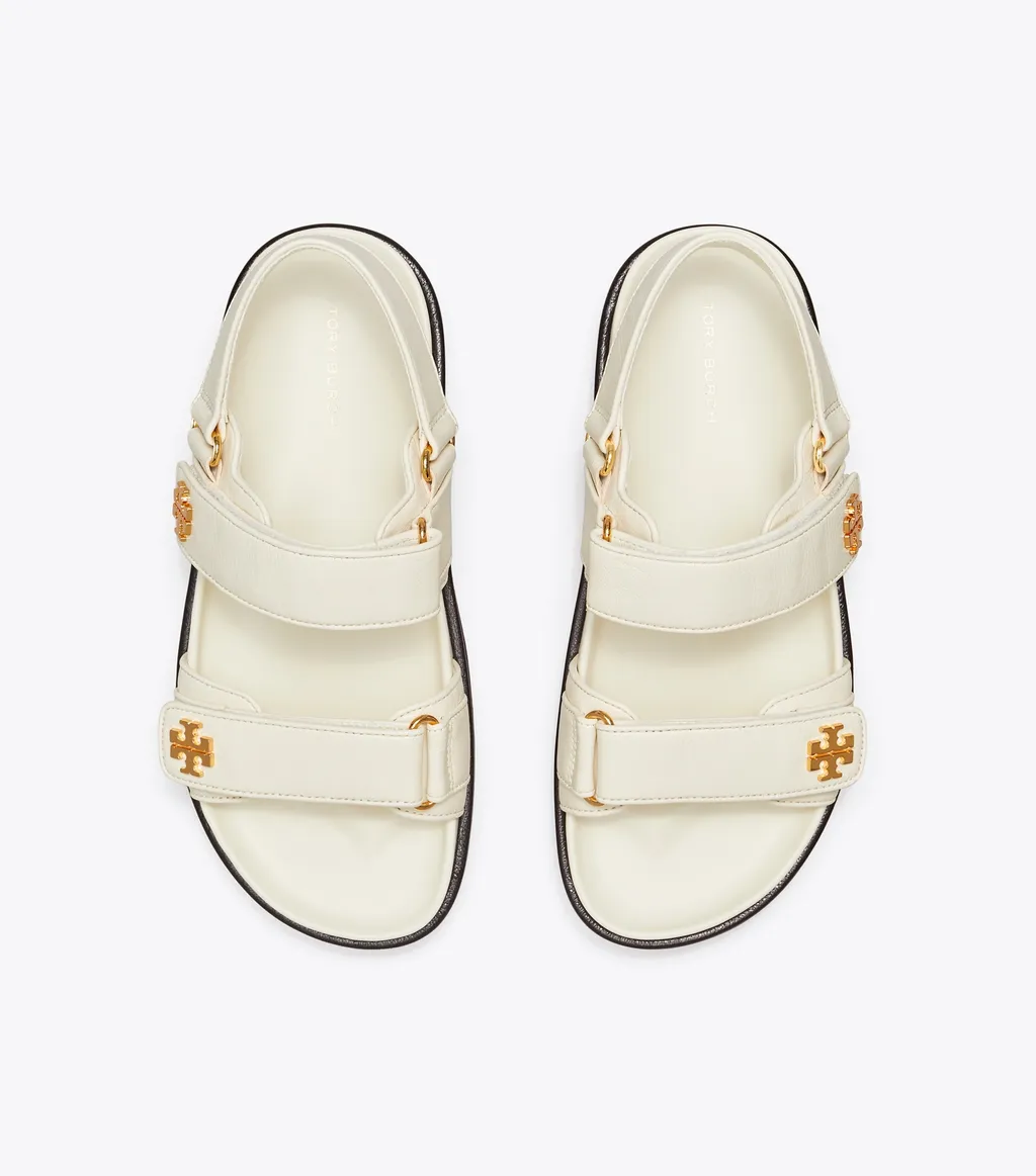 Tory Burch Logo Plaque Open-Toe Sandals