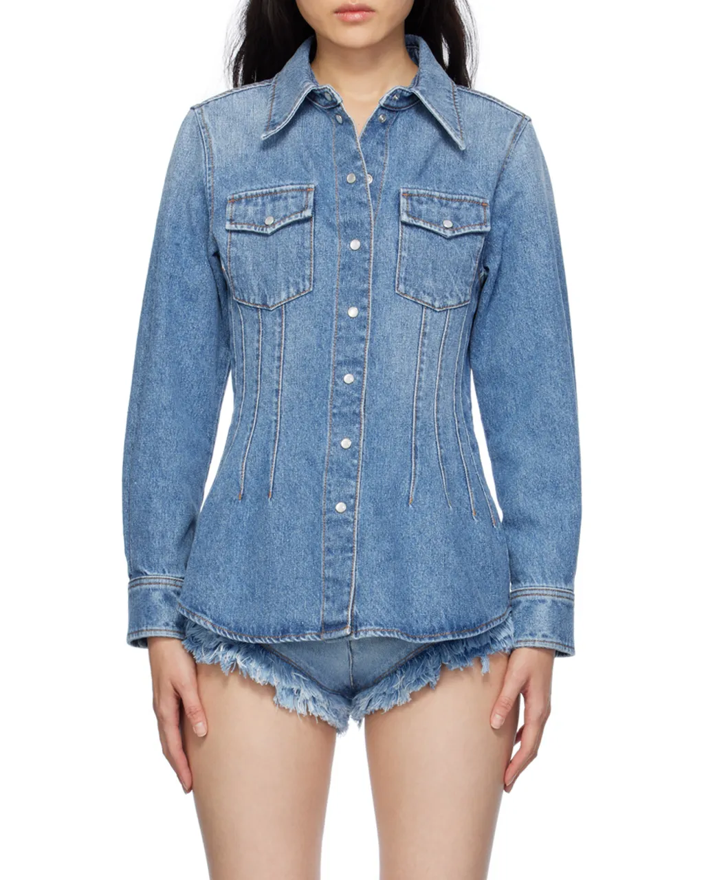 Chlo Corset Detailed Western Shirt