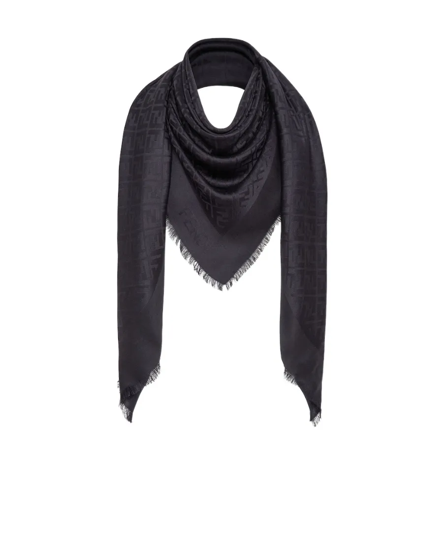 Fendi Ff Logo Printed Fringe Detailed Scarf