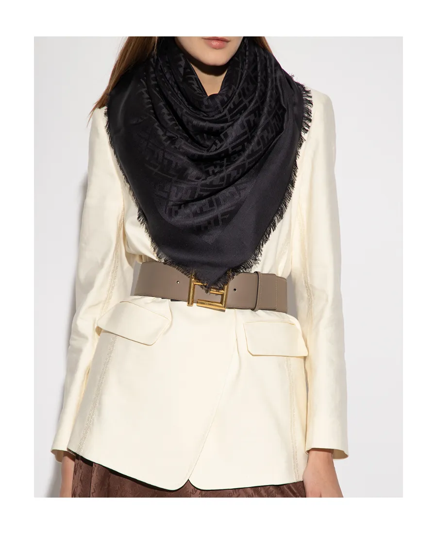 Fendi Ff Logo Printed Fringe Detailed Scarf