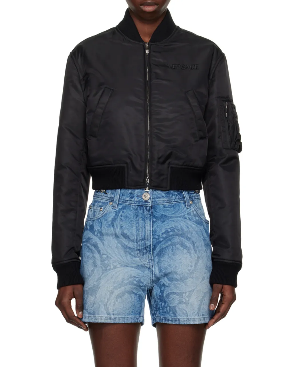 Versace Padded Cropped Zipped Bomber Jacket